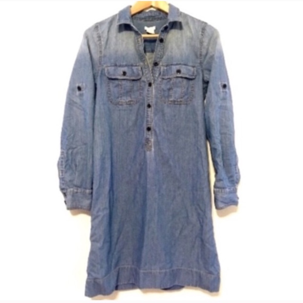 J. Crew Denim Chambray Popover Mini Shirtdress - Picture 2 of 4